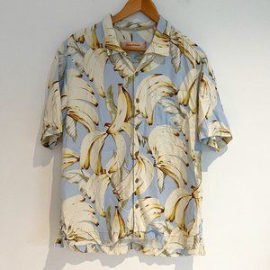Tommy Bahamas Men Blue 100% Silk Hawaiian Short Sleeve Bananas Shirt Size XL